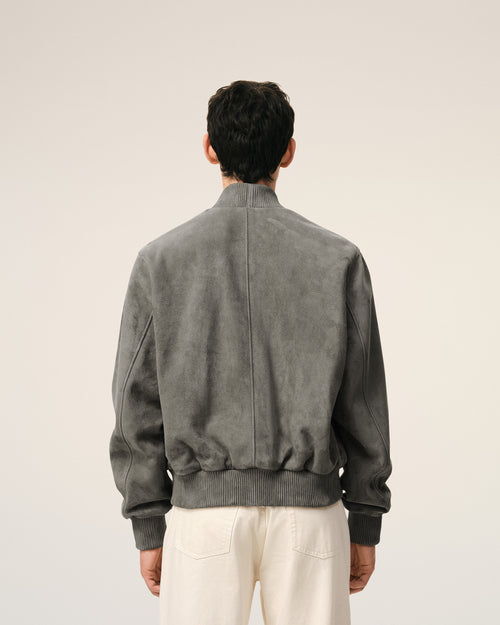 Graue Ami De Coeur Ziegenleder-Jacke mit Reißverschluss - Herren - 5 - AMI Paris - Ami Paris