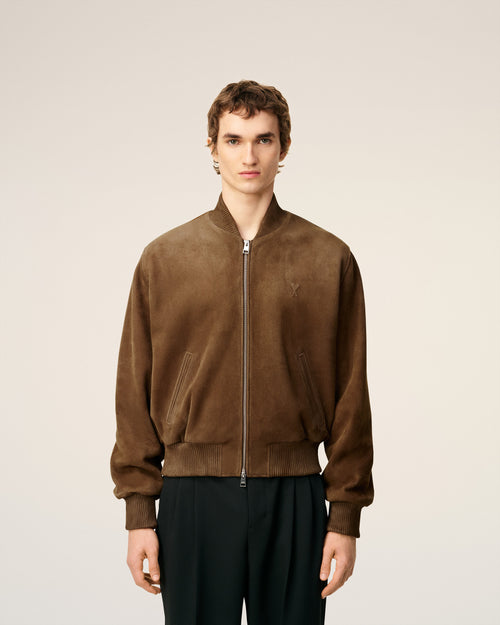 Brown Leather Zipped Jacket - 1 - Ami Paris