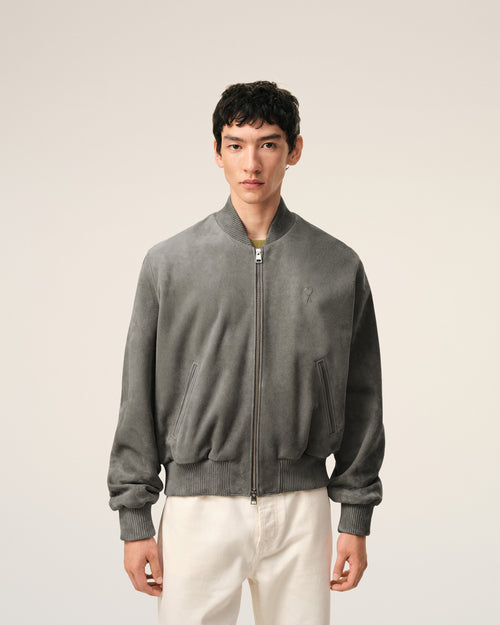 Graue Ami De Coeur Ziegenleder-Jacke mit Reißverschluss - Herren - 3 - AMI Paris - Ami Paris