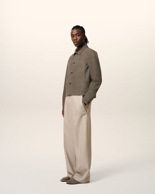 Beige Leather Buttoned Jacket - 6 - Ami Paris