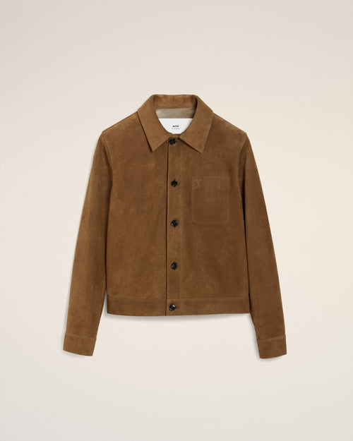 Braune Ami De Coeur Lederjacke mit Knöpfen - HAZELNUT - Ami Paris