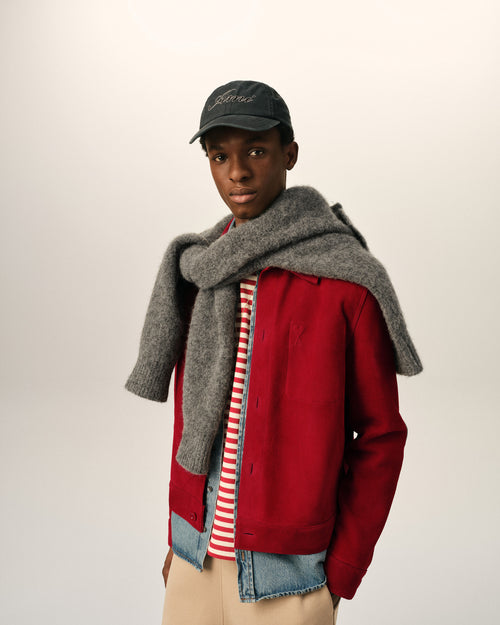 Red suede leather jacket with embossed Ami de Coeur - Man - 3 - AMI Paris - Ami Paris