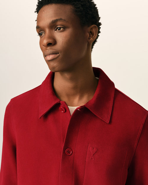 Red suede leather jacket with embossed Ami de Coeur - Man - 4 - AMI Paris - Ami Paris