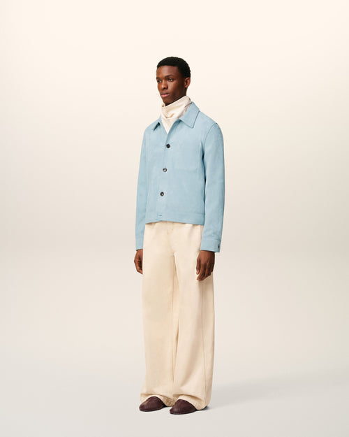 Blue Leather Buttoned Ami De Coeur Jacket - 6 - Ami Paris