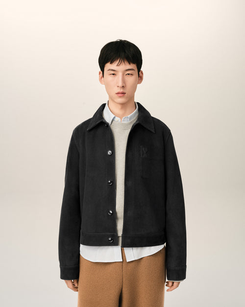 Chaqueta de cuero de cabra negra con Ami de Cœur en relieve - Hombre - 3 - AMI Paris - Ami Paris