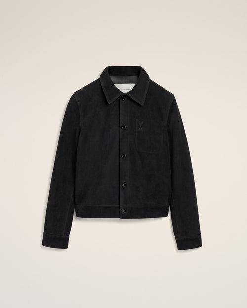 Veste noire boutonnée en cuir de chèvre Ami de Coeur embossé - NOIR - Ami Paris