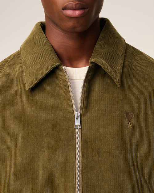 Green Cotton Ami De Coeur Padded Zipped Jacket - 4 - Ami Paris