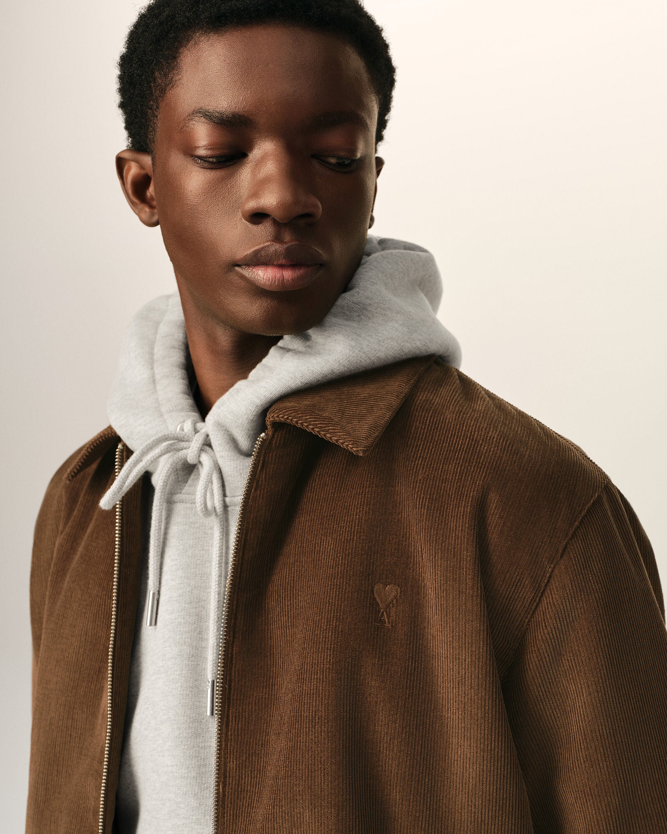 Brown corduroy cotton padded jacket with Ami de Coeur - 4