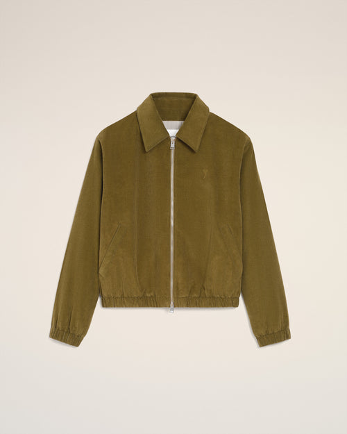 Green Cotton Ami De Coeur Padded Zipped Jacket - 2 - Ami Paris