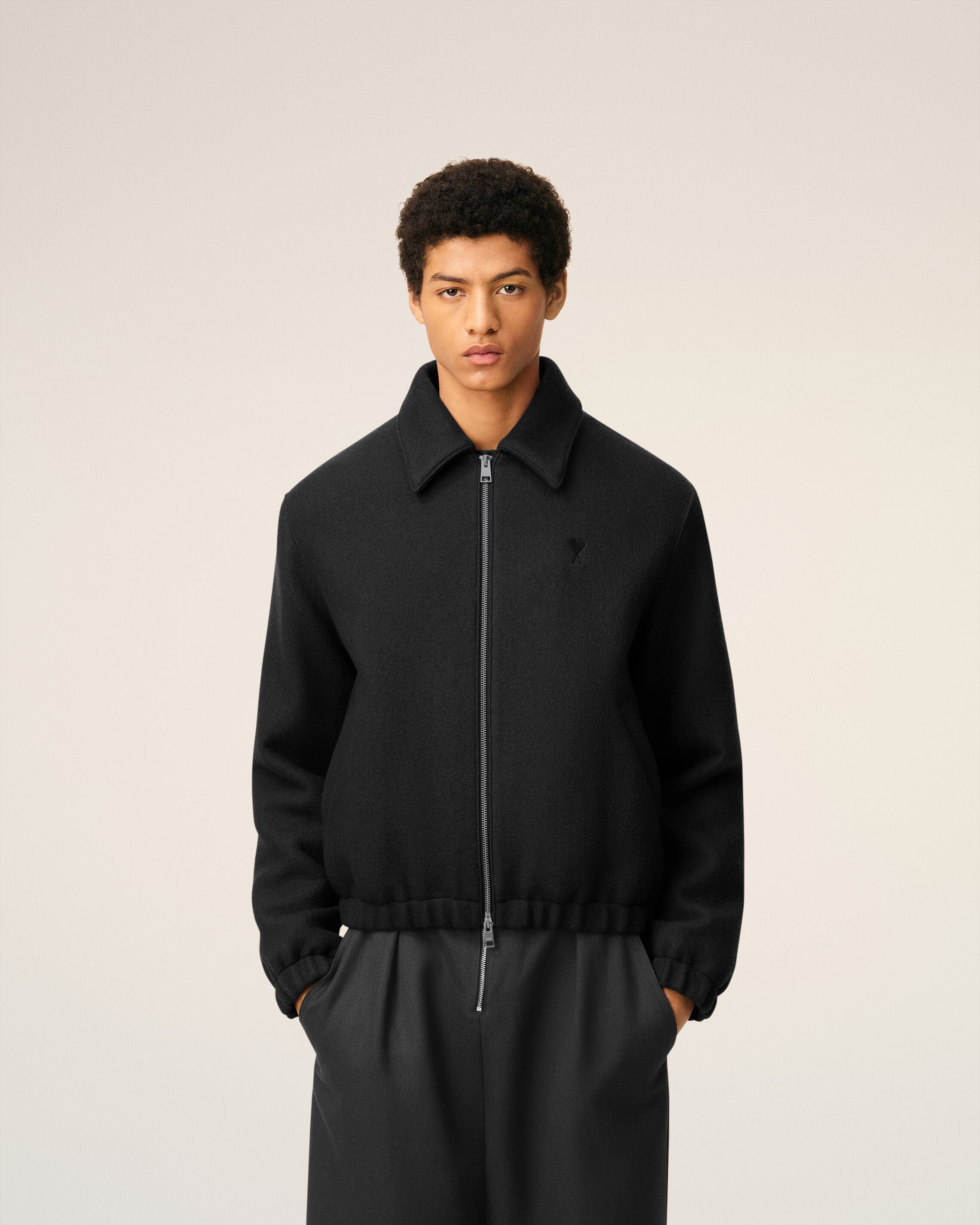 ANTHRACITE Black Cotton Ami De Coeur Padded Zipped Jacket | AMI PARIS