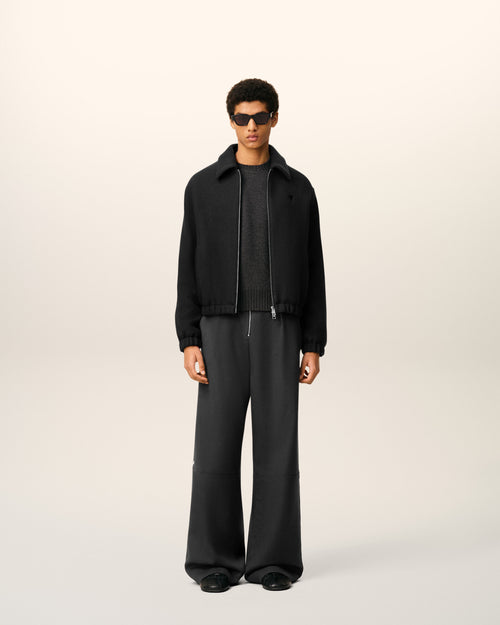 Black Cotton Ami De Coeur Padded Zipped Jacket - 1 - Ami Paris