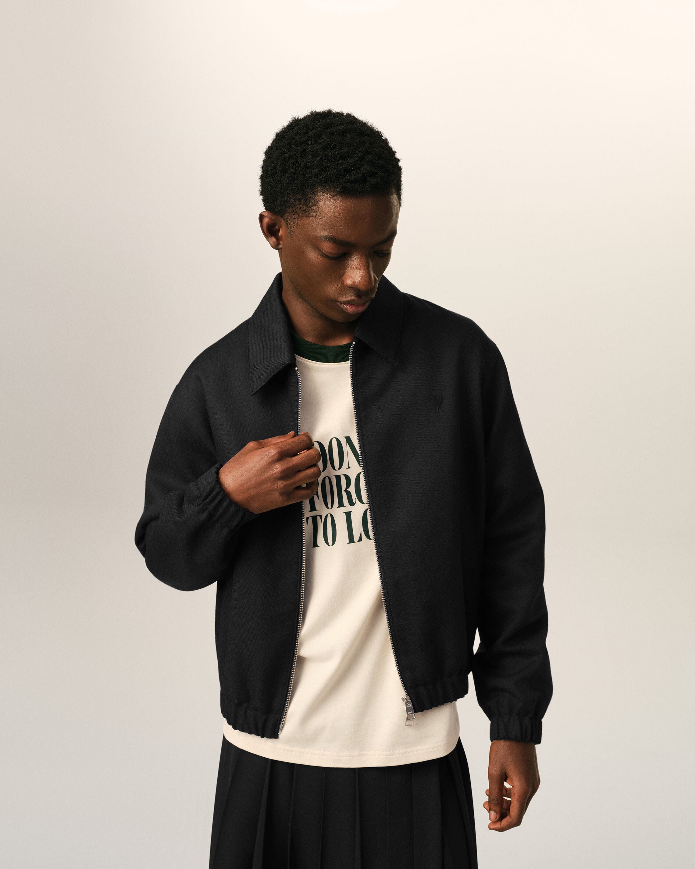 Black wool padded jacket with Ami de Coeur - 3