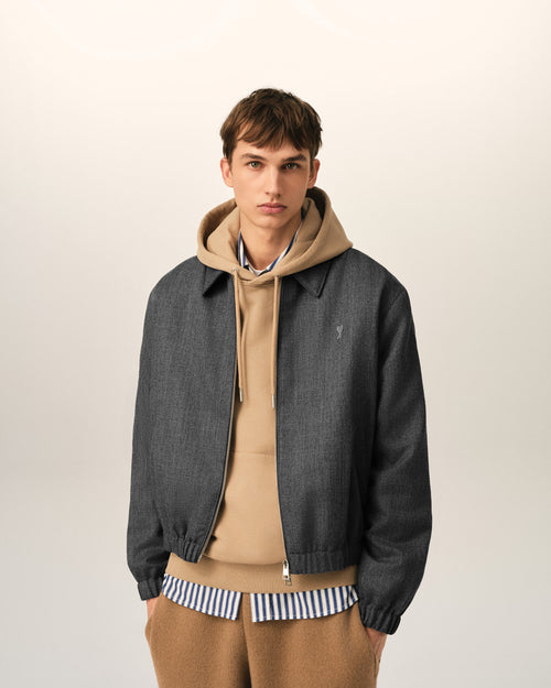 Grey wool padded jacket with Ami de Coeur - Man - 3 - AMI Paris - Ami Paris
