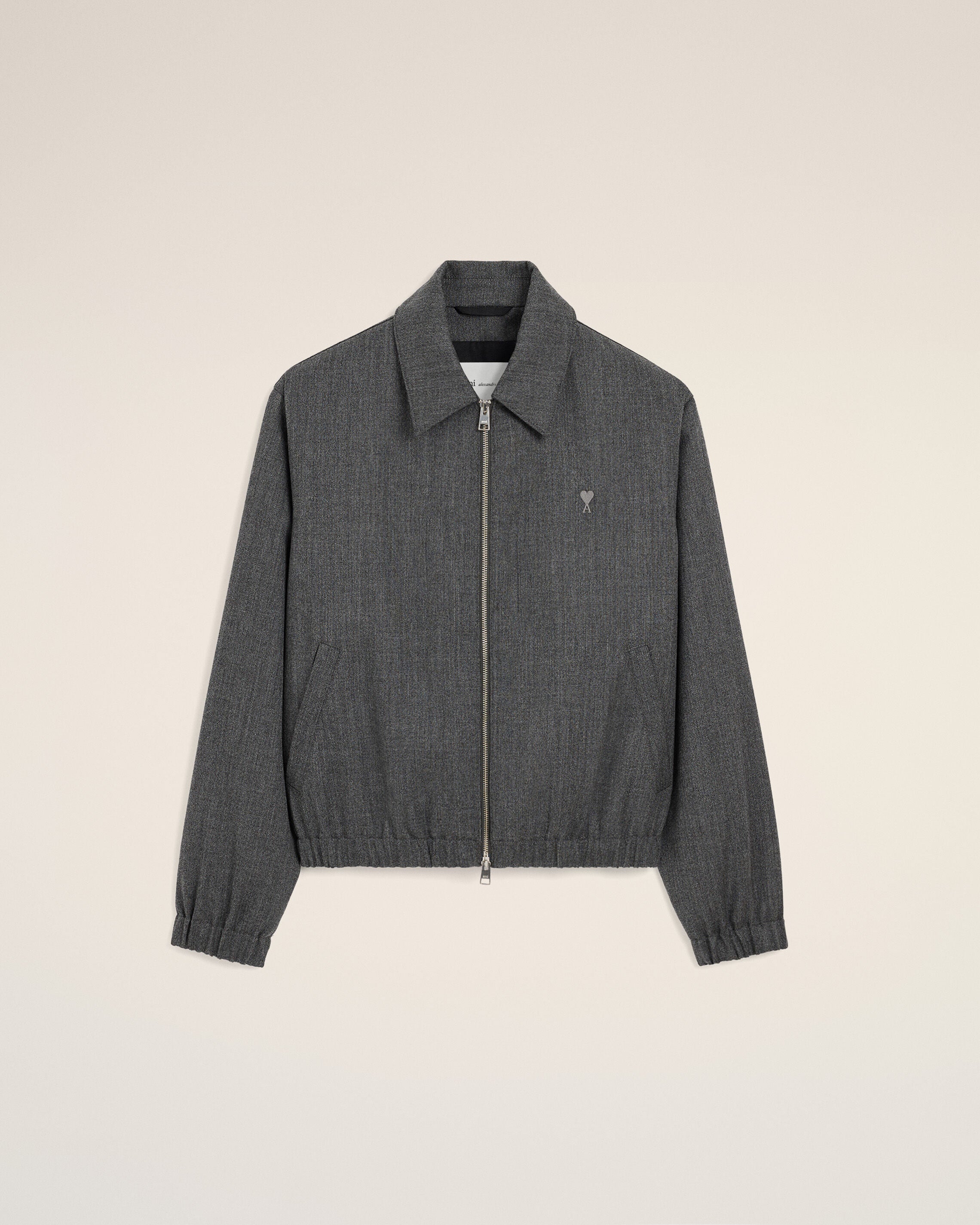 Grey wool padded jacket with Ami de Coeur - 1