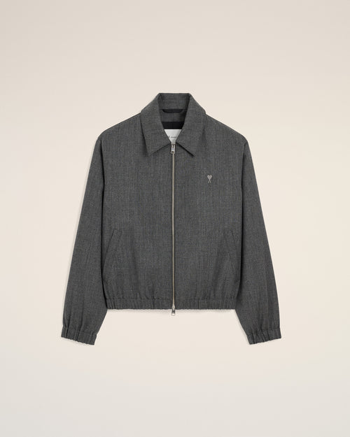 Grey wool padded jacket with Ami de Coeur - Man - 1 - AMI Paris - Ami Paris