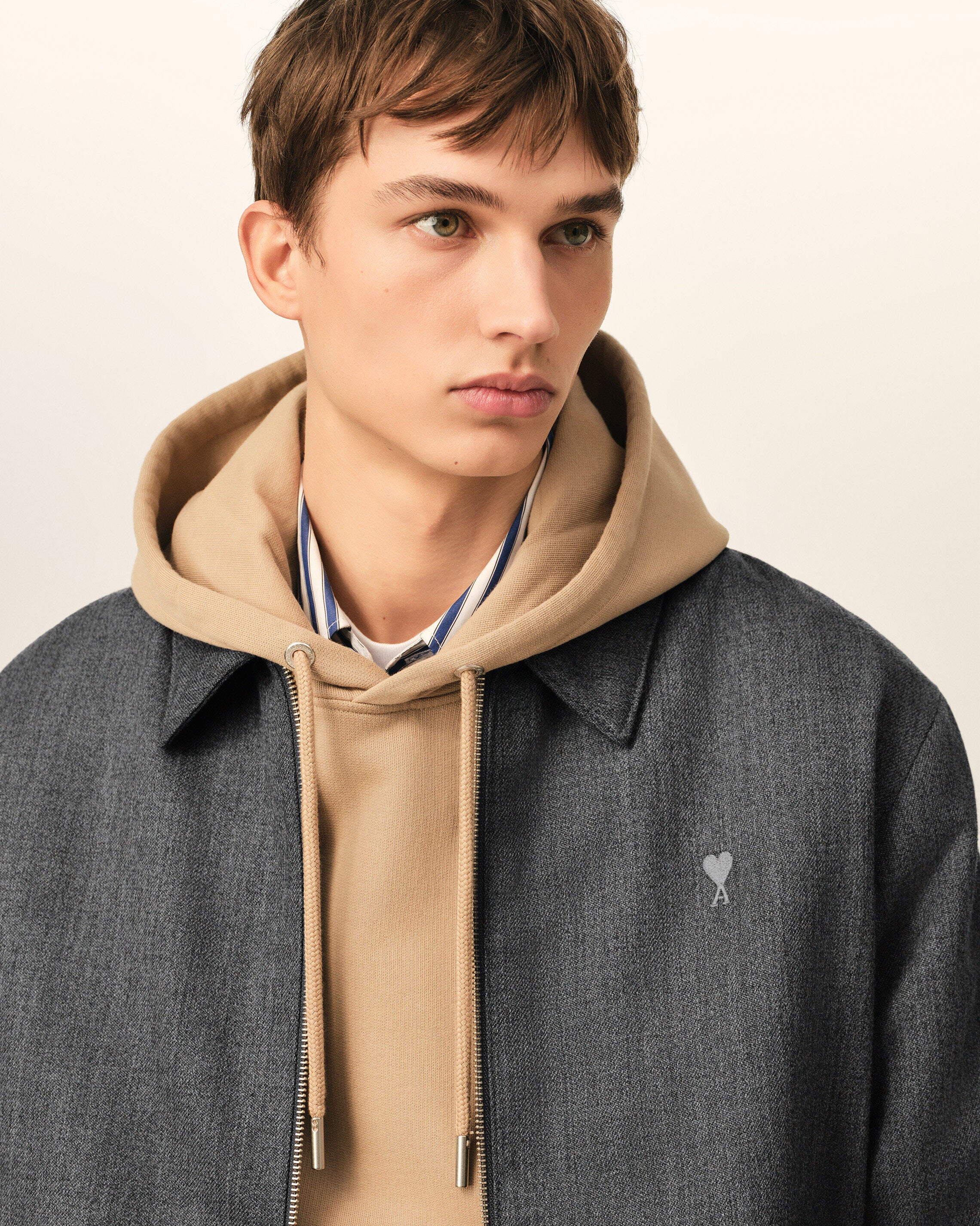 Grey wool padded jacket with Ami de Coeur - 4