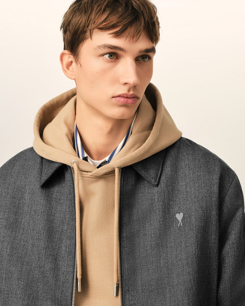 Grey wool padded jacket with Ami de Coeur - Man - 4 - AMI Paris - Ami Paris
