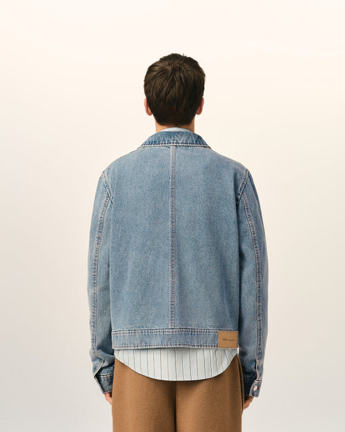Blue Cotton Contrasted Zipped Jacket with Ami De Coeur - Man - 5 - AMI Paris - Ami Paris