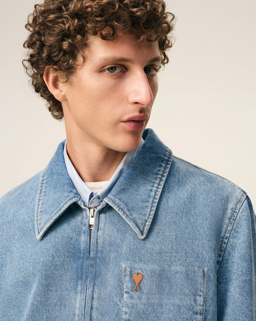 Blue Cotton Contrasted Ami De Coeur Zipped Jacket - 4 - Ami Paris