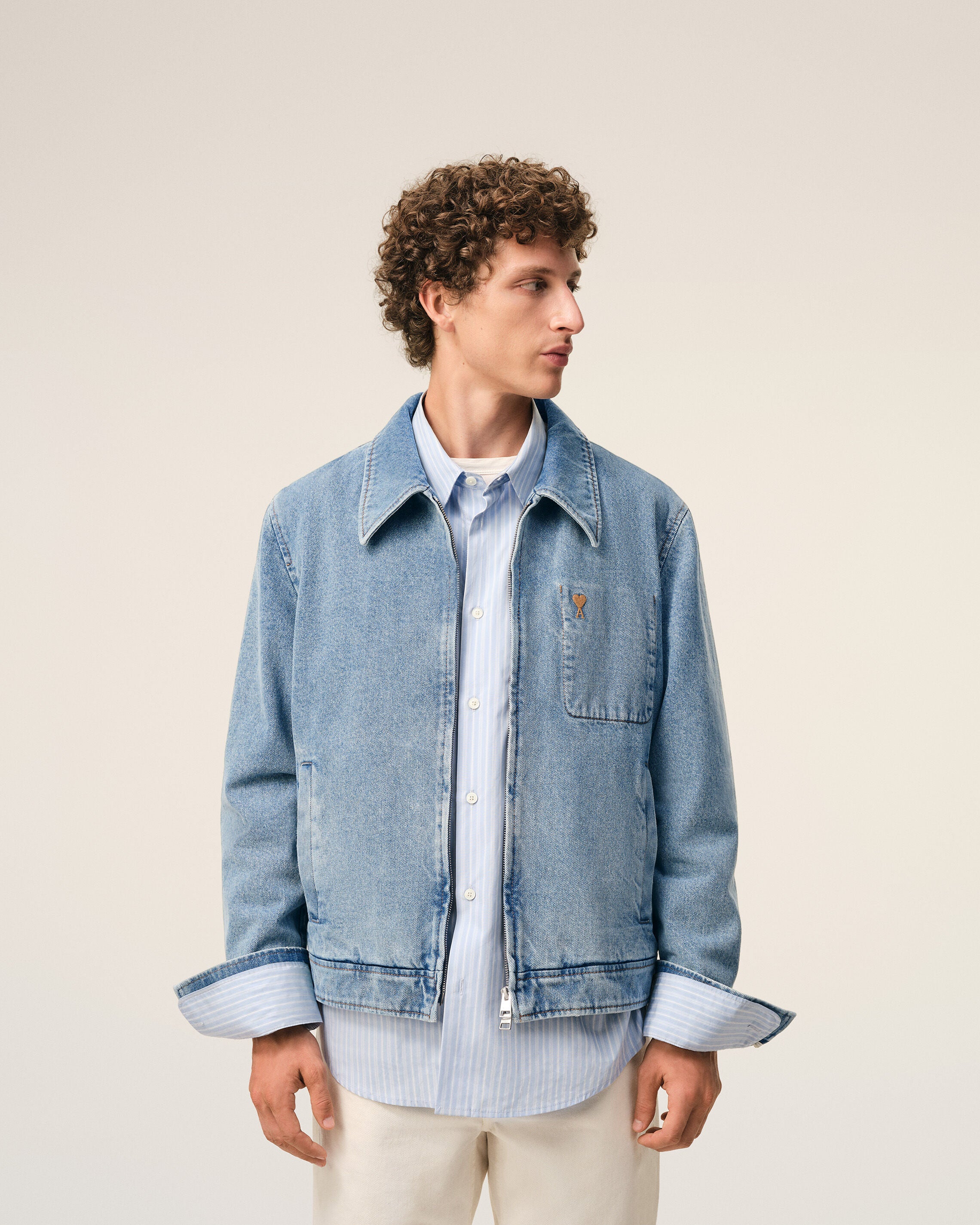 USED BLUE Blue Cotton Ami De Coeur Zipped Jacket | AMI PARIS