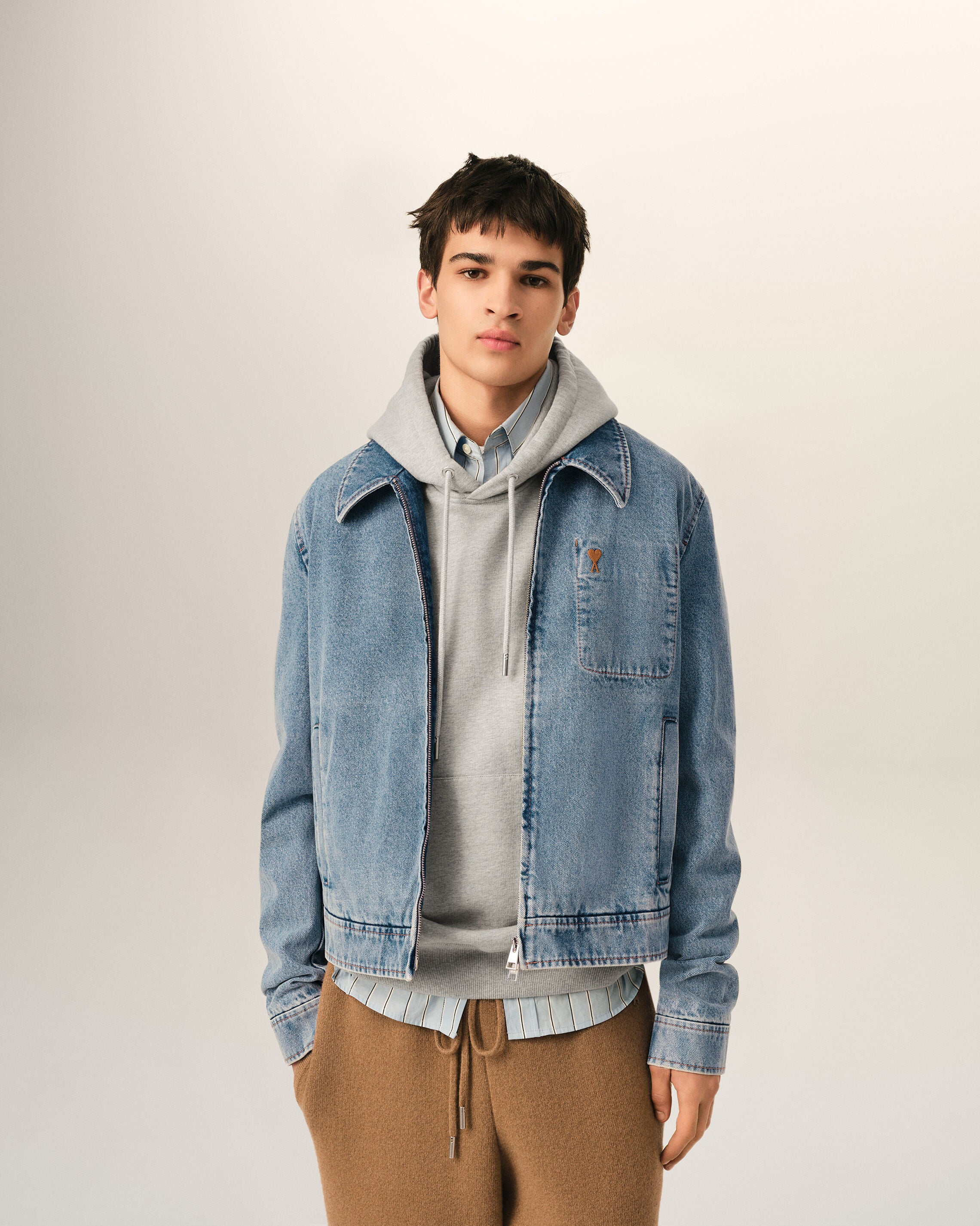 Ami de Coeur Blouson aus blauem Baumwollgewebe mit Kontrast und Reißverschluss - 3