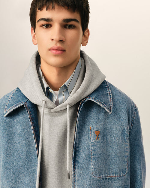 Ami de Coeur Blouson aus blauem Baumwollgewebe mit Kontrast und Reißverschluss - Herren - 4 - AMI Paris - Ami Paris