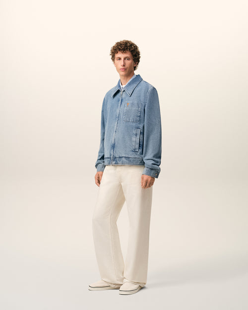 Blue Cotton Contrasted Ami De Coeur Zipped Jacket - Man - 6 - AMI Paris - Ami Paris