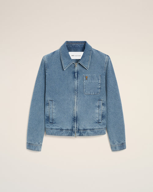 Blue Cotton Contrasted Zipped Jacket with Ami De Coeur - Man - 1 - AMI Paris - Ami Paris
