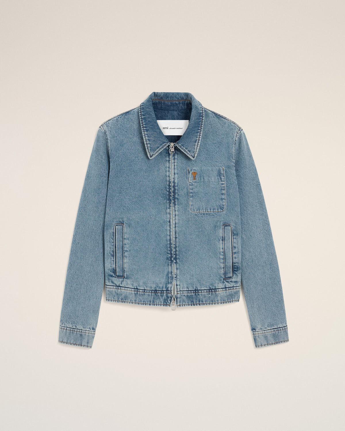 Blue Cotton Contrasted Zipped Jacket with Ami De Coeur - 1