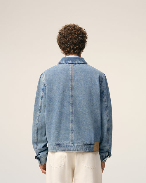 Blue Cotton Contrasted Ami De Coeur Zipped Jacket - Man - 5 - AMI Paris - Ami Paris