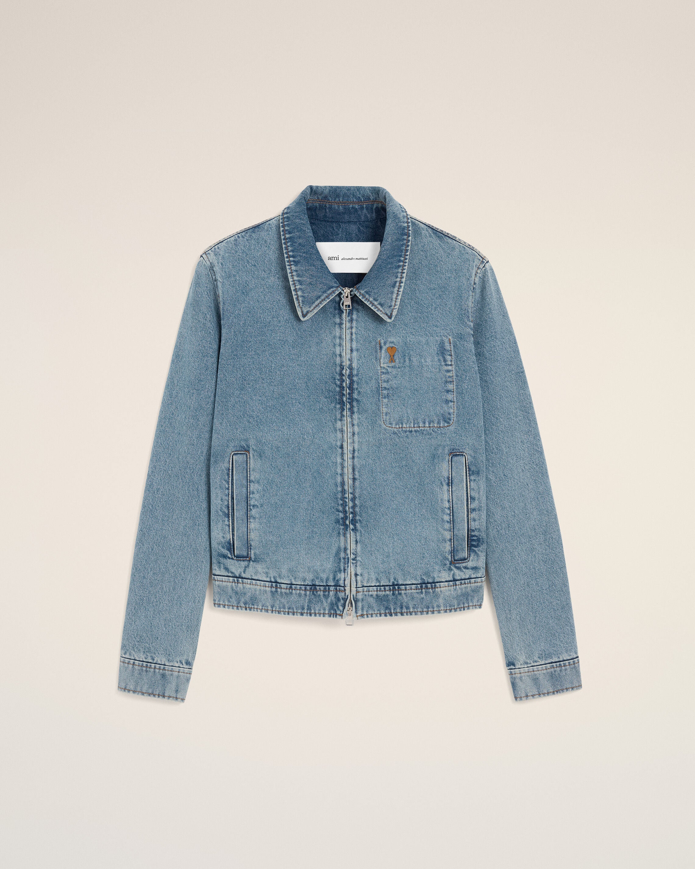 Ami de Coeur Blouson aus blauem Baumwollgewebe mit Kontrast und Reißverschluss - 1