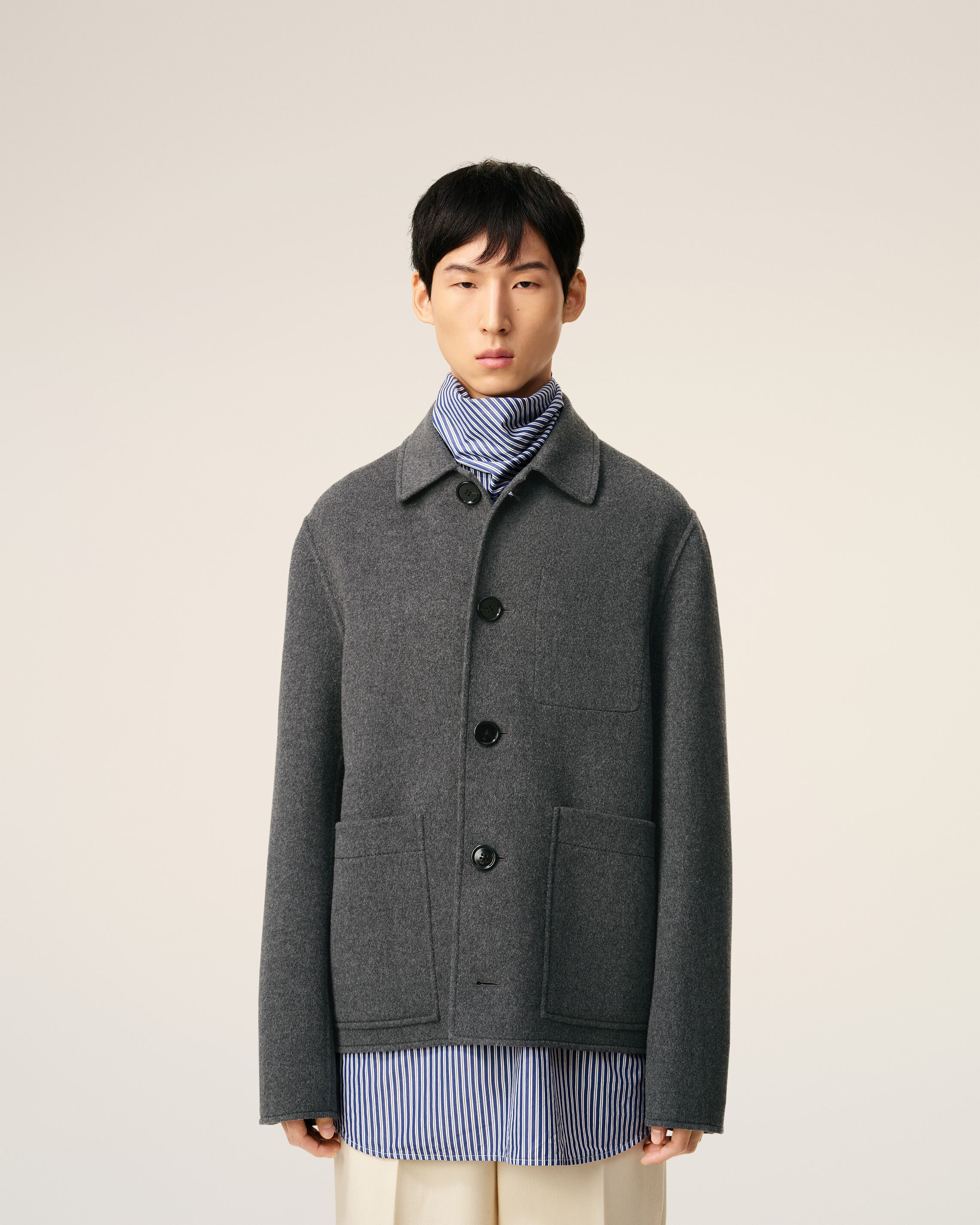 グレー ウール ボクシー ボタン ジャケット ヘザーグレー | AMI PARIS