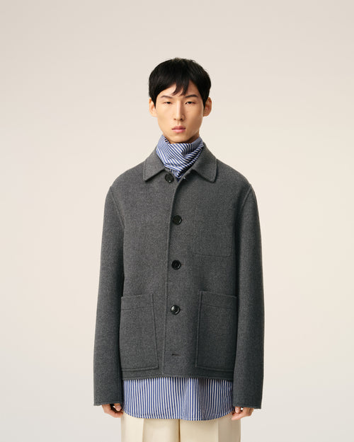 Grey Wool Boxy Buttoned Jacket - 3 - Ami Paris