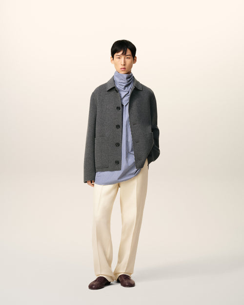 Grey Wool Boxy Buttoned Jacket - 1 - Ami Paris