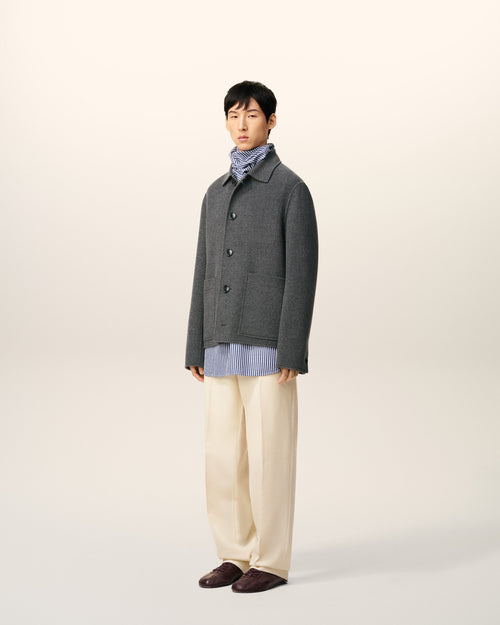 Grey Wool Boxy Buttoned Jacket - 6 - Ami Paris