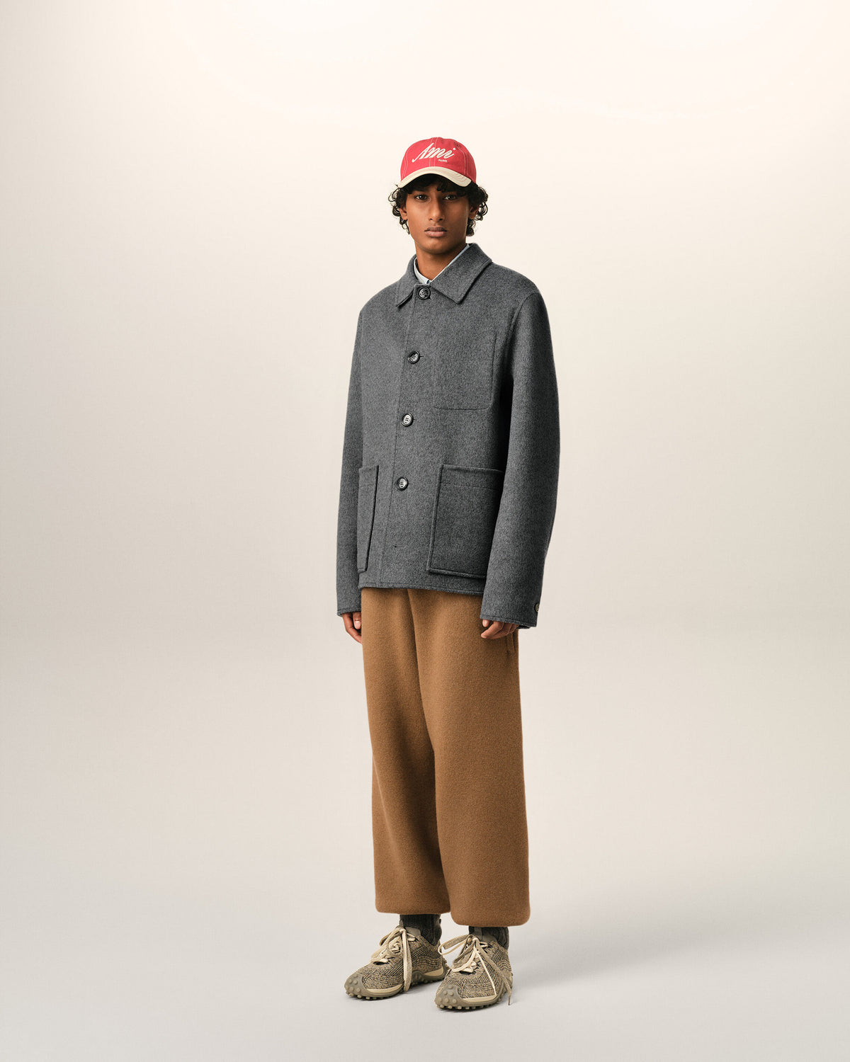 Grey button-down wool and cashmere jacket - 6