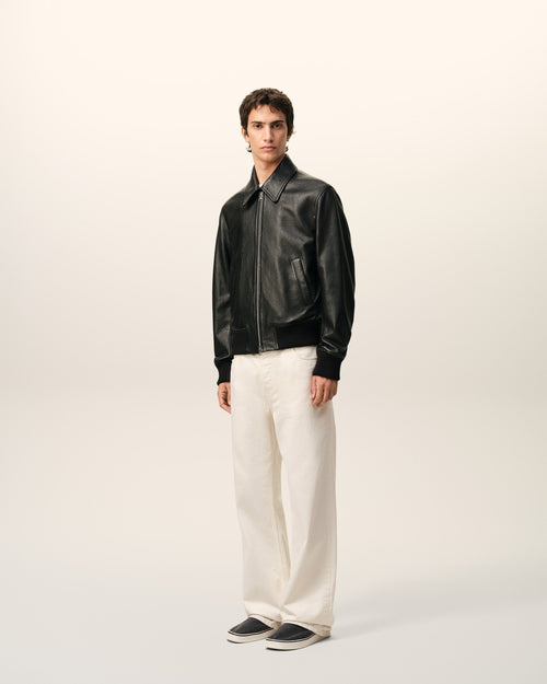 Black Lamb Leather Zipped Jacket - 6 - Ami Paris