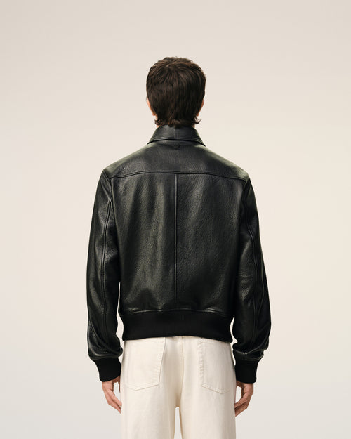 Black Lamb Leather Zipped Jacket - Man - 5 - AMI Paris - Ami Paris