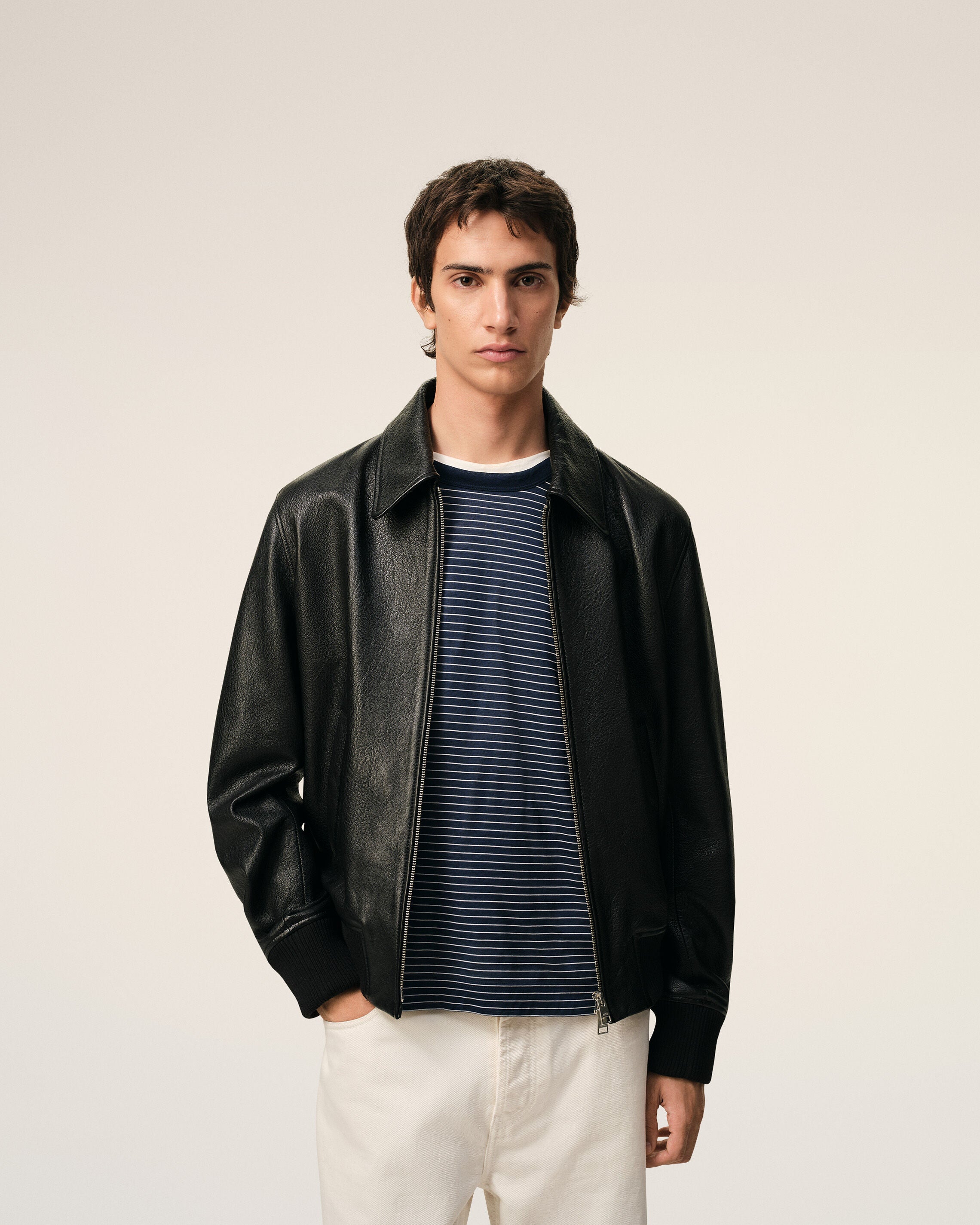 Black Lamb Leather Zipped Jacket - 3