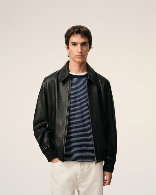 Black Lamb Leather Zipped Jacket - Man - 3 - AMI Paris - Ami Paris