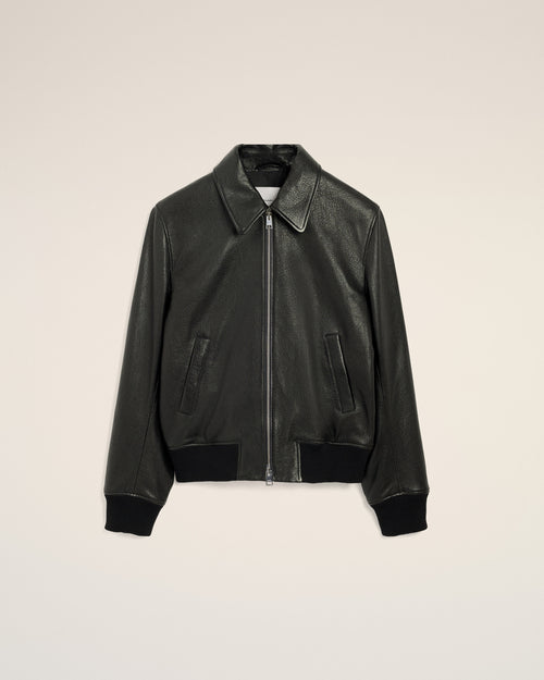 Black Lamb Leather Zipped Jacket - 2 - Ami Paris