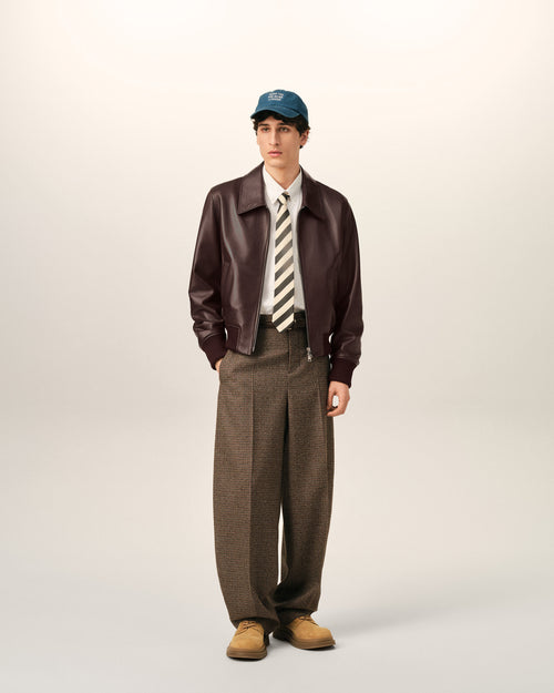 Burgundy lamb leather zipped jacket - Man - 2 - AMI Paris - Ami Paris
