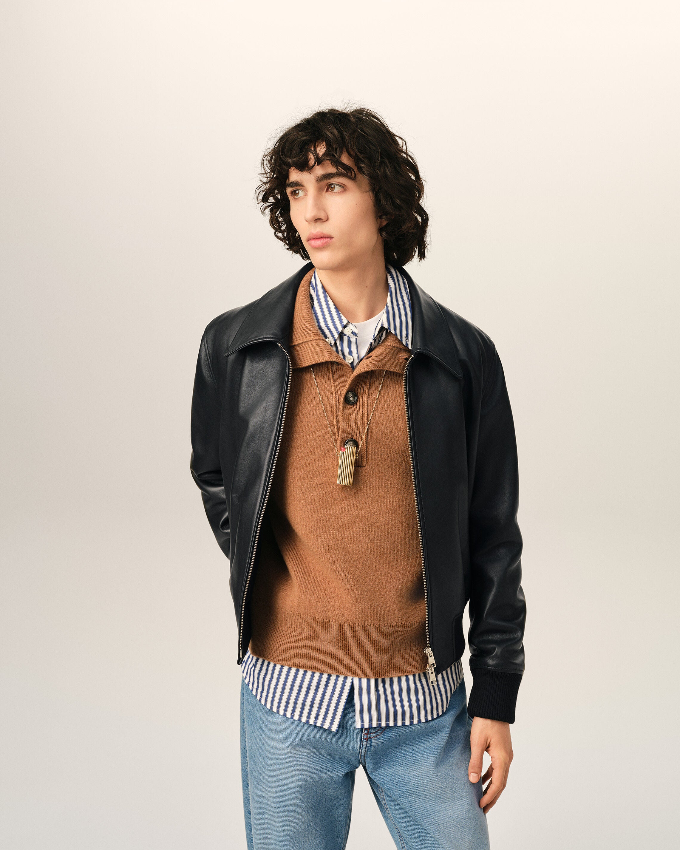 Black lamb leather zipped jacket - 3
