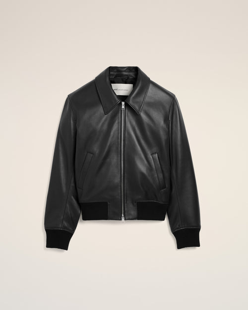 Black lamb leather zipped jacket - BLACK - Ami Paris