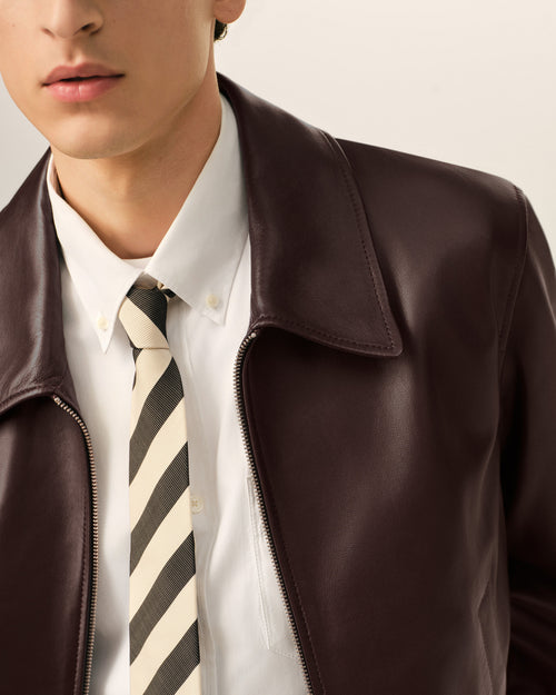 Burgundy lamb leather zipped jacket - Man - 4 - AMI Paris - Ami Paris