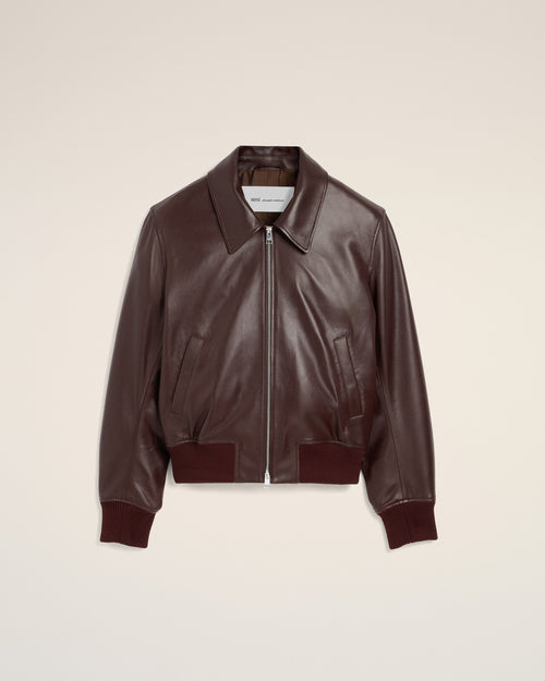 Burgundy lamb leather zipped jacket - Man - 1 - AMI Paris - Ami Paris