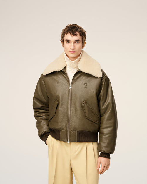 Green Leather Zipped Jacket - 3 - Ami Paris