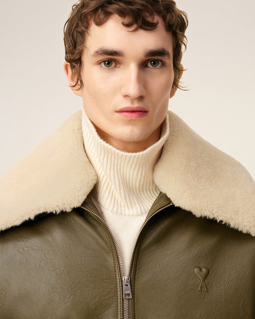 Green Leather Zipped Jacket - 4 - Ami Paris