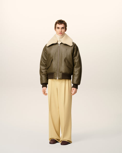 Green Leather Zipped Jacket - 1 - Ami Paris