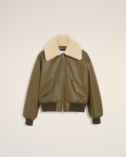 Green Leather Zipped Jacket - 2 - Ami Paris